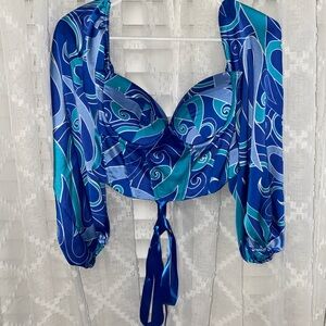 NEW Shein Blue Long Sleeve Corset Lace Up Top